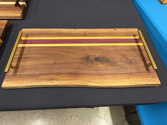Live Edge Walnut Serving Board with Purpleheart & Yellowheart