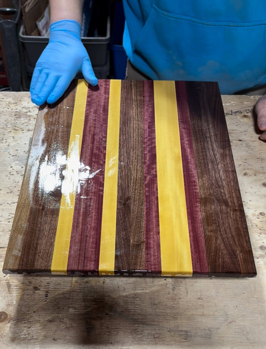 Edge Grain Cutting Board made from Walnut, Purpleheart and Yellowheart